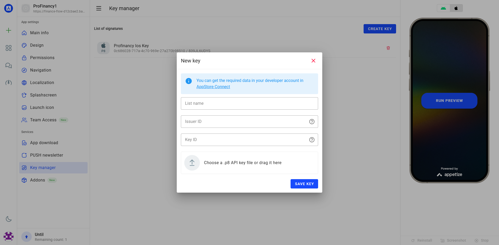 Upload iOS Key